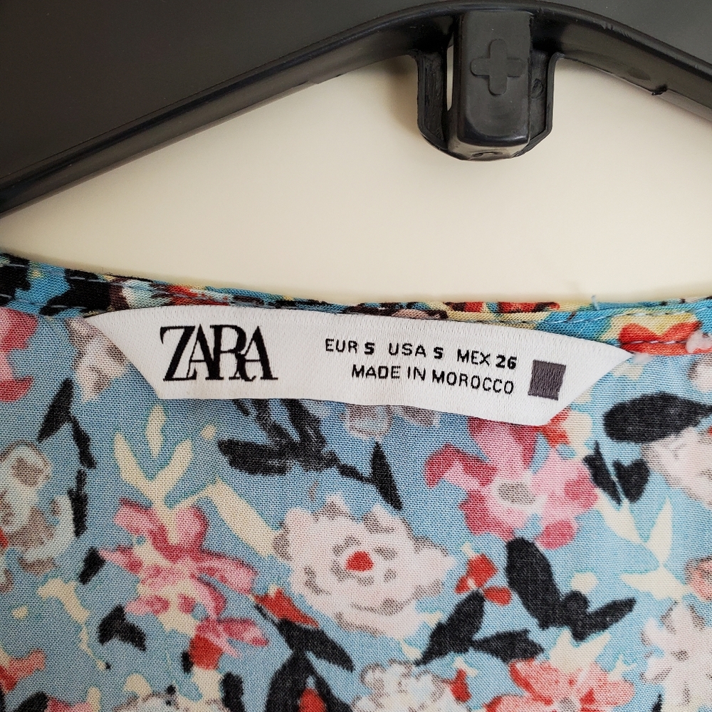 Zara Boho Floral Print Contrast Lace Midi Dress Ruffle Flirty Lace A-Line Small - Picture 5 of 5